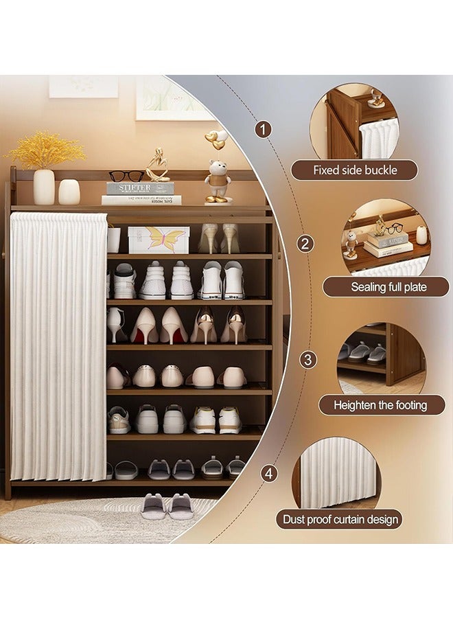 Beauenty Shoe Cabinet Bamboo Shoe Cabinet Freestanding Shoe Cupboard Modern Narrow Organizer For Hallway  Bedroom And Entryway No Installation Required  Equipped With Dust Curtain ﻿ (A) - Image 5