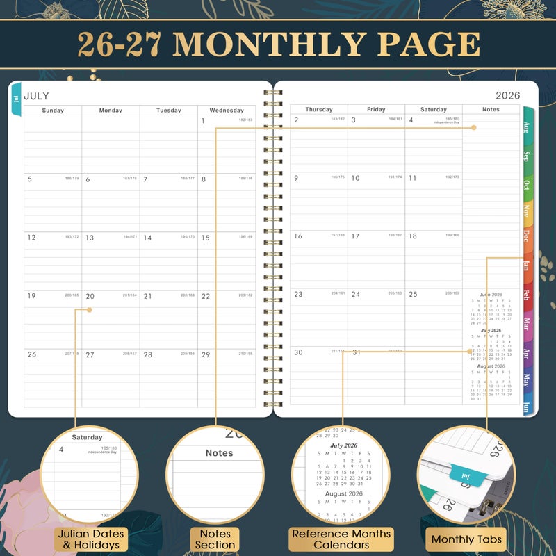 Indeme Planner 2026-2027 - Academic Planner 2026-2027, July 2026 - June 2027, Weekly & Monthly Planner, 8'' x 10", Calendar Planner, Colorful Monthly Tabs, Twin-wire Binding, Back Pocket, Holidays - Image 3