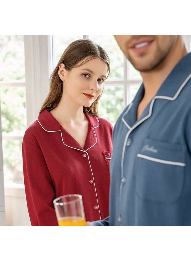 MEIBIAO American Standard Spring And Autumn Pure Cotton Pajamas For Women And Couples, Long Sleeve And Long Pants, 100% Cotton Homewear For Men, Gray Blue, Size L - Image 5