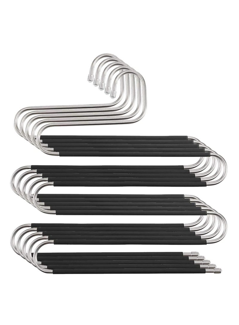 LEDIN Pants Hangers, S Shaped Non Slip Space Saving Hangers Clothes Trouser Hangers Stainless Steel Metal Multilayer Clothes Hanger Closet Storage for Pants Jeans Shirts Scarfs Ties (5 Packs)  - Image 1