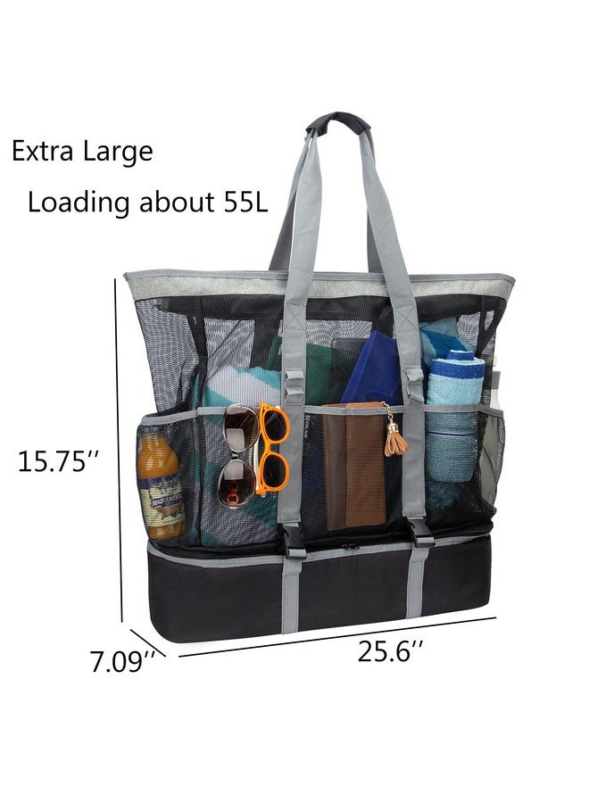 KISLANE KISLANE Extra Large 55L Mesh Beach Tote Bag with Cooler Bottom, Portable Waterproof Mesh Beach Tote, Pool Bags with Zipper and Pockets  - Image 4