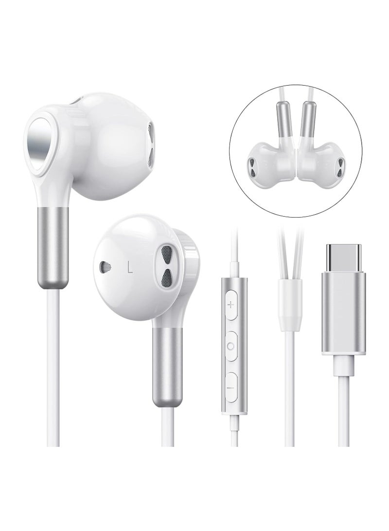 Captaintech USB C Headphones for Samsung Galaxy S23 Ultra S22 S21 FE S20, Wired In-Ear Earbuds with Mic, Compatible with Pad Pro, Pixel, OnePlus - USB Type C Earphones (White) - Image 2