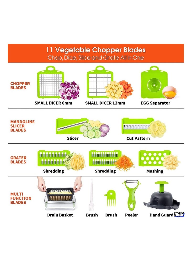 TIGER Vegetable Chopper Pro – 14-in-1 Multifunctional Food Chopper, Onion, Carrot, Garlic Slicer & Dicer, 8 Sharp Blades, Easy-to-Use Vegetable Cutter with Container for Kitchen, Prep & Cooking  - Image 5
