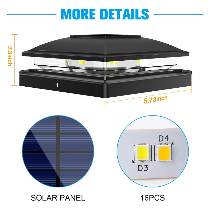 VOLISUN Solar Post Cap Light Outdoor Waterproof 12pack,Solar Fence - Post Lights for 4x4 5x5 6x6 Wooden/Vinyl Post,Black Deck Post Cap Light Solar Powered with Warm White for Garden/Patio/Porch - Image 5