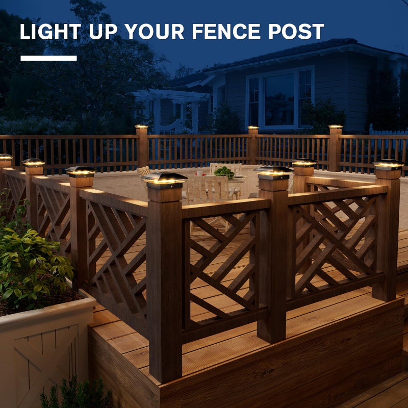 VOLISUN Solar Post Cap Light Outdoor Waterproof 12pack,Solar Fence - Post Lights for 4x4 5x5 6x6 Wooden/Vinyl Post,Black Deck Post Cap Light Solar Powered with Warm White for Garden/Patio/Porch - Image 2
