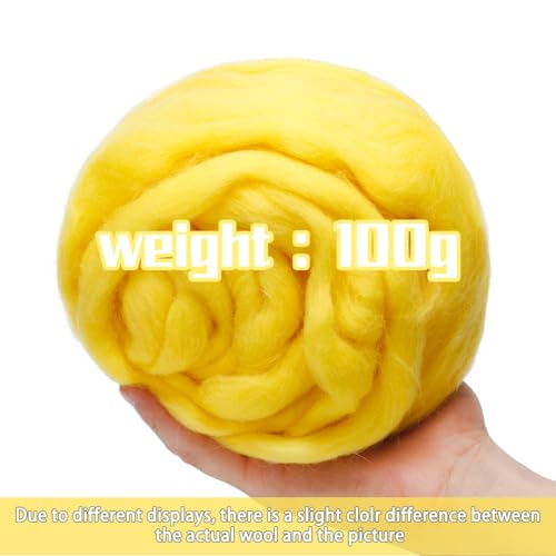 JUPEAN 3.53oz Wool Roving Yarn, Wool Felting Supplies, Pure Wools, Chunky Yarn, Spinning Wool Roving for Needle Felting Wet Felting DIY Hand Spinning (Bright Yellow) - Image 2