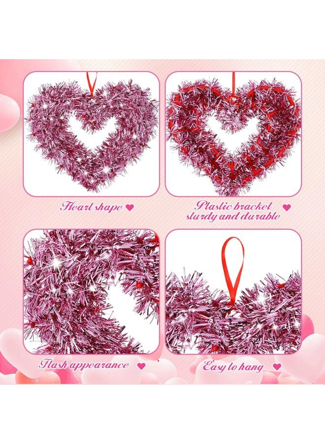 Jenaai 10 Pcs Valentine's Day Heart Ornaments Set Red Pink Hearts Tinsel Decor Tinsel Wrapped Plastic Hanging Decorations for Valentine Tree Home Sweetest Day Wedding Party Decor - Image 3