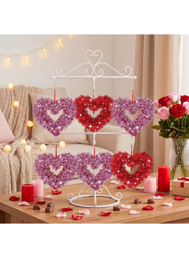 Jenaai 10 Pcs Valentine's Day Heart Ornaments Set Red Pink Hearts Tinsel Decor Tinsel Wrapped Plastic Hanging Decorations for Valentine Tree Home Sweetest Day Wedding Party Decor - Image 4
