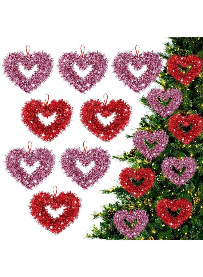 Jenaai 10 Pcs Valentine's Day Heart Ornaments Set Red Pink Hearts Tinsel Decor Tinsel Wrapped Plastic Hanging Decorations for Valentine Tree Home Sweetest Day Wedding Party Decor - Image 1