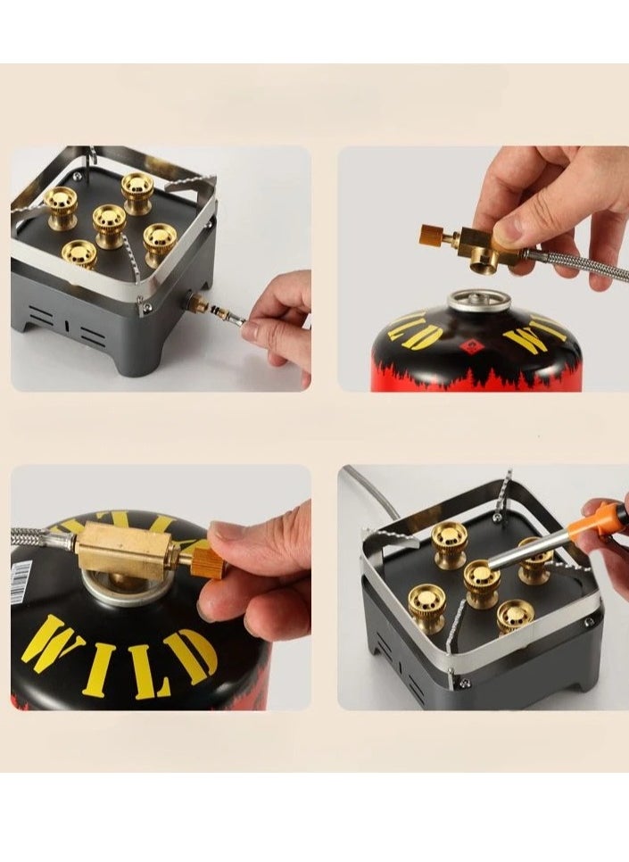 GearZone - 5-Core Camping Gas Stove, 12000W High-Power Gases Burner Stove, Backpacking Stove Windproof with Adjustable Gases Valve for Outdoor Cooking Camping Picnic Hiking - Image 1