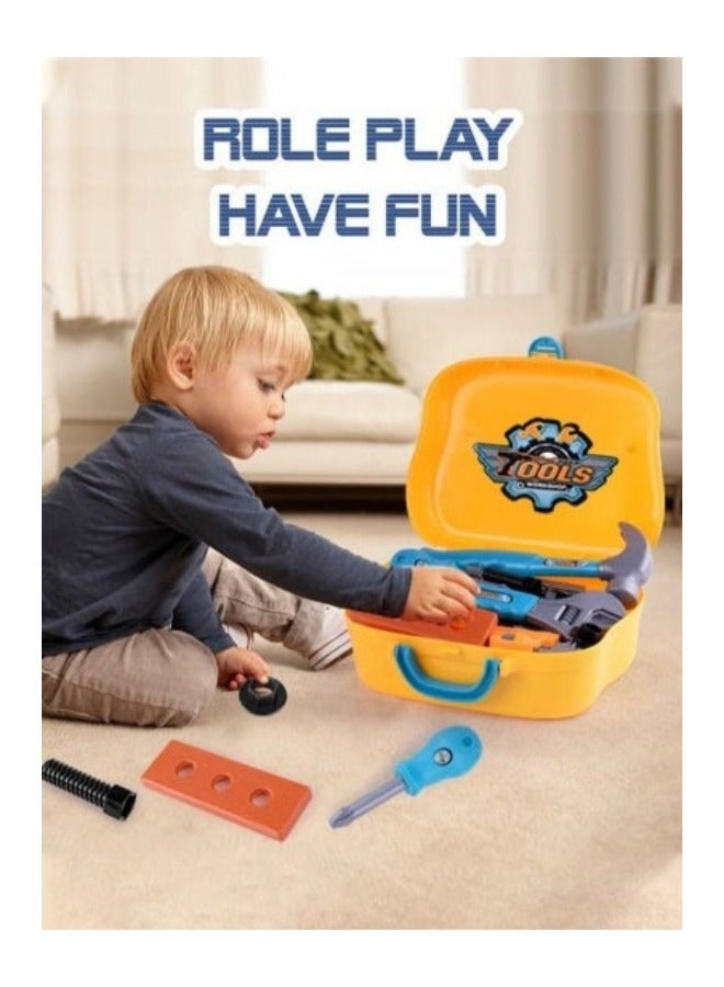 MIXDE 15-Piece Kids Tool Set Pretend Play Construction Toy with Tool Box Pliers Hammer Spanner Screwdriver Construction Accessories - Image 3