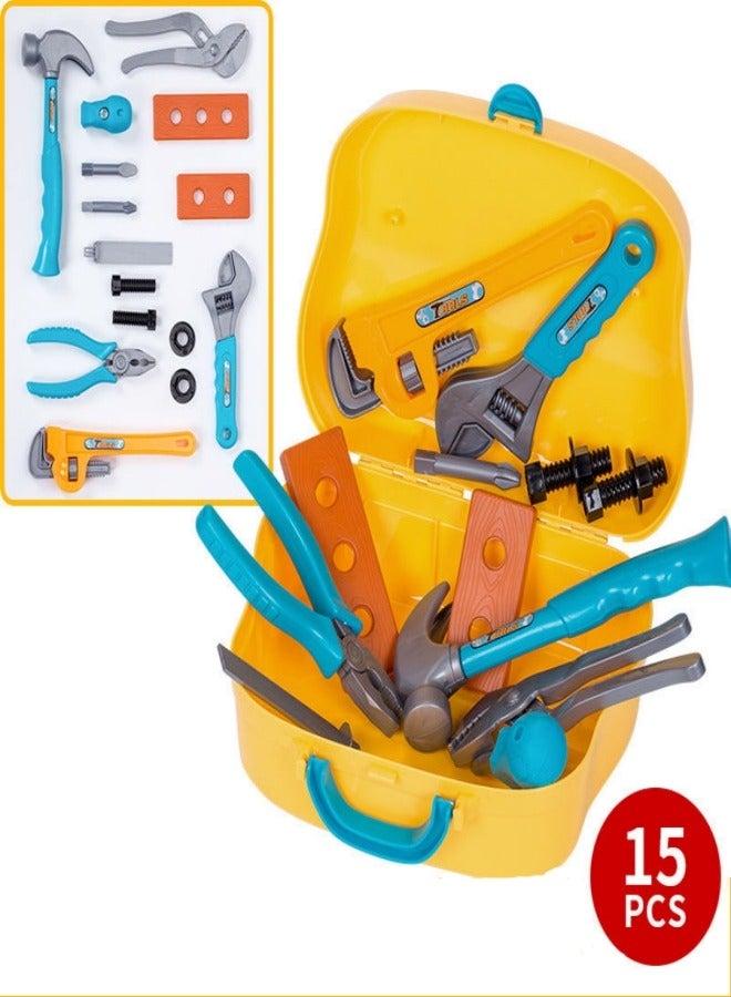 MIXDE 15-Piece Kids Tool Set Pretend Play Construction Toy with Tool Box Pliers Hammer Spanner Screwdriver Construction Accessories - Image 1