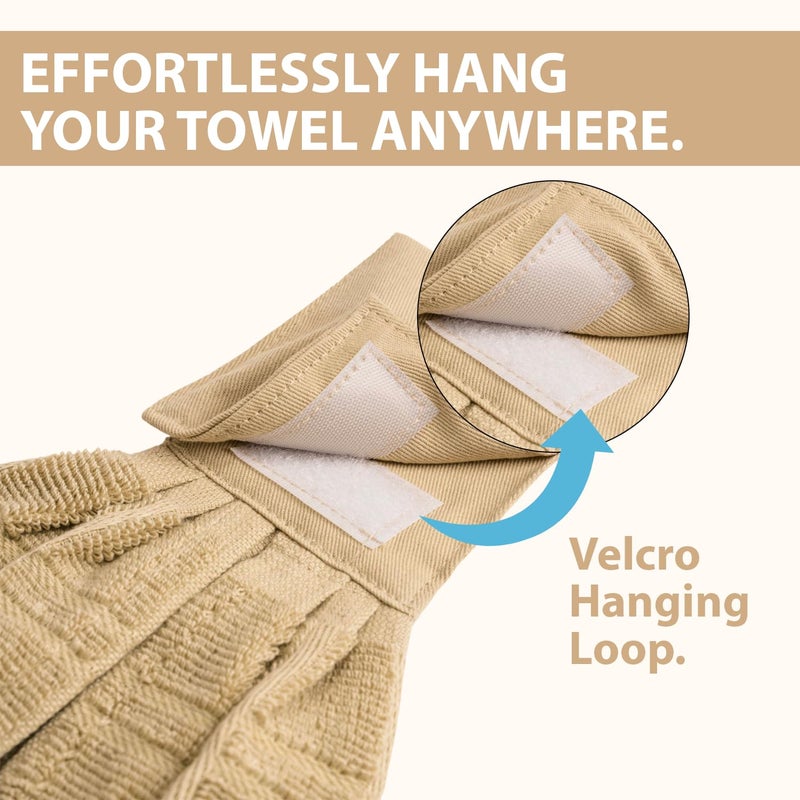 Blue Needles Hanging Kitchen Towels - Beige 100% Cotton Solid Kitchen Tie Towel, Set of 2 Hand Dish Cloth with Hanging Loops 9 x 17 Inches, Absorbent, Super Soft, and Fast Drying Home Essential - Image 2