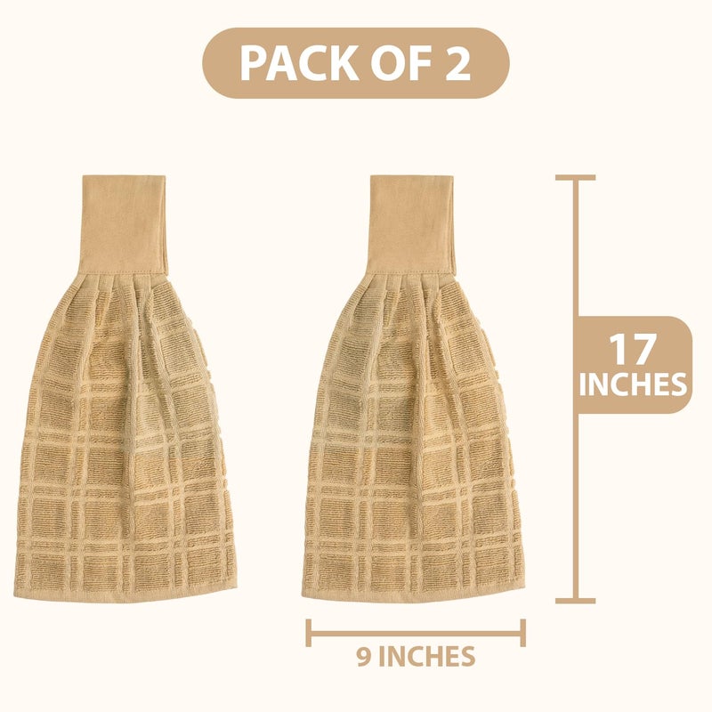 Blue Needles Hanging Kitchen Towels - Beige 100% Cotton Solid Kitchen Tie Towel, Set of 2 Hand Dish Cloth with Hanging Loops 9 x 17 Inches, Absorbent, Super Soft, and Fast Drying Home Essential - Image 3