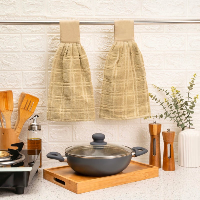 Blue Needles Hanging Kitchen Towels - Beige 100% Cotton Solid Kitchen Tie Towel, Set of 2 Hand Dish Cloth with Hanging Loops 9 x 17 Inches, Absorbent, Super Soft, and Fast Drying Home Essential - Image 5
