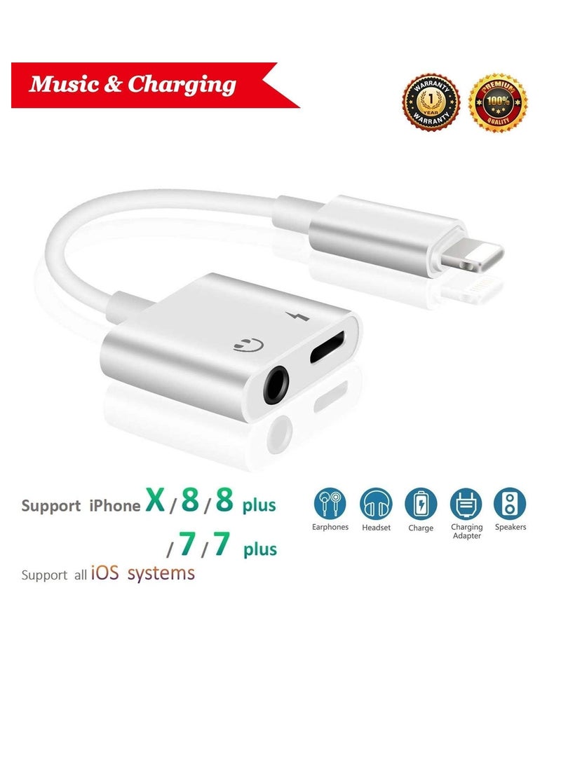 Generic 2 In 1 3.5 mm Headphone Jack And Lightning Charging Adapter For Apple iPhone X 8/8Plus/7/7Plus/6/6S Plus White  - Image 2