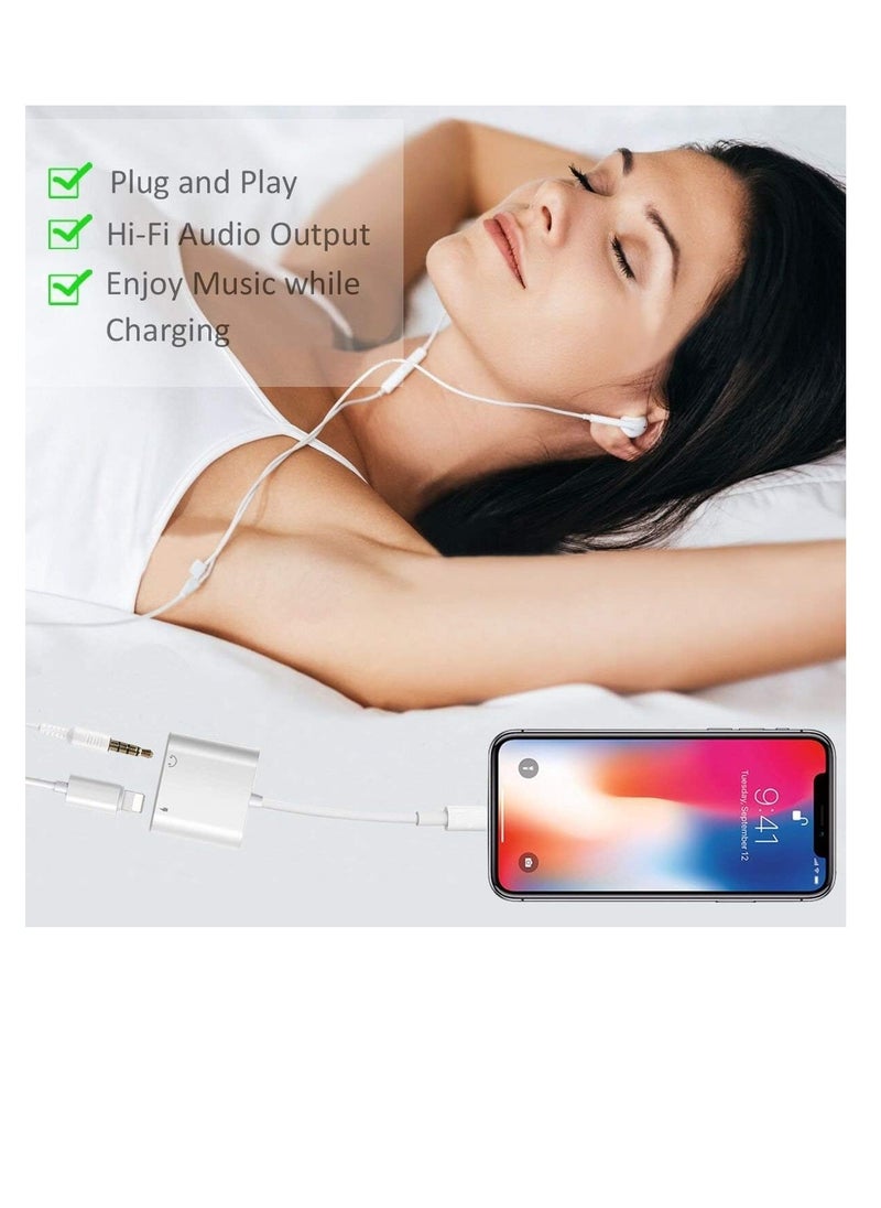 Generic 2 In 1 3.5 mm Headphone Jack And Lightning Charging Adapter For Apple iPhone X 8/8Plus/7/7Plus/6/6S Plus White  - Image 3