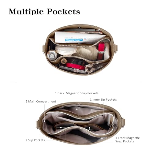 befen Genuine Leather Purse for Women, Soft Leather Crossbody Hobo Bag Women's Shoulder bag Handbags with 2 Removable Straps Designer Cross Body Purses for Everyday & Travel & Work Taupe - Image 3