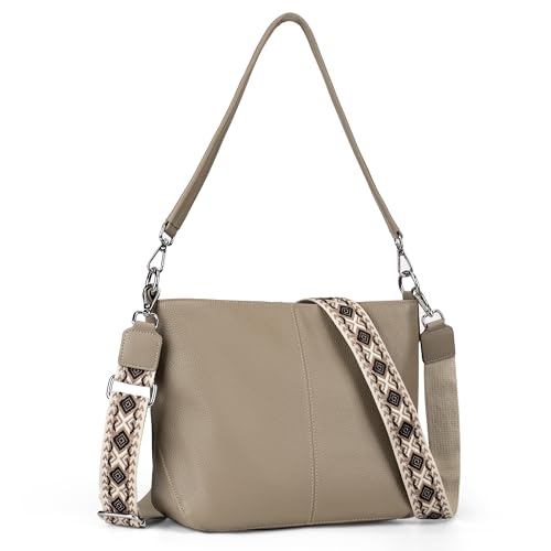 befen Genuine Leather Purse for Women, Soft Leather Crossbody Hobo Bag Women's Shoulder bag Handbags with 2 Removable Straps Designer Cross Body Purses for Everyday & Travel & Work Taupe - Image 1