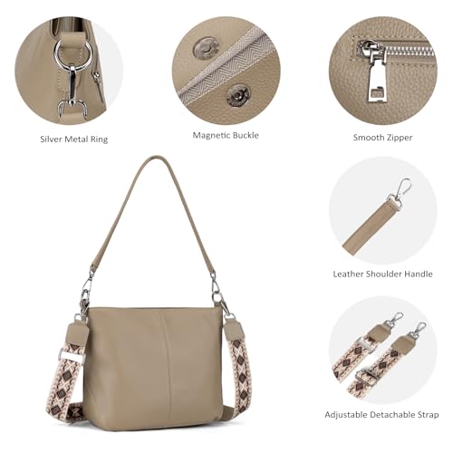 befen Genuine Leather Purse for Women, Soft Leather Crossbody Hobo Bag Women's Shoulder bag Handbags with 2 Removable Straps Designer Cross Body Purses for Everyday & Travel & Work Taupe - Image 4