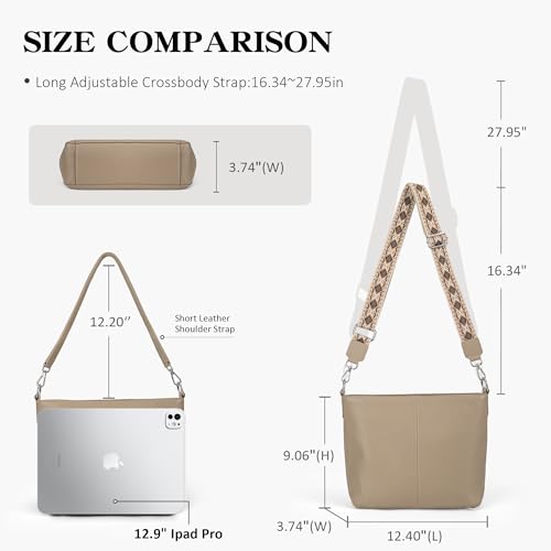 befen Genuine Leather Purse for Women, Soft Leather Crossbody Hobo Bag Women's Shoulder bag Handbags with 2 Removable Straps Designer Cross Body Purses for Everyday & Travel & Work Taupe - Image 5