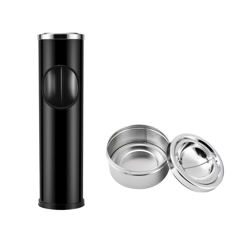 Anfrere Standing Ashtray Outdoor for Patio, Large & Tall Outside Ash Tray for Cigarette Butt Receptacle Disposal, Commercial Metal Smokers Cigar Ash Tray Container with Lid and Trash Can, D01BK - Image 5