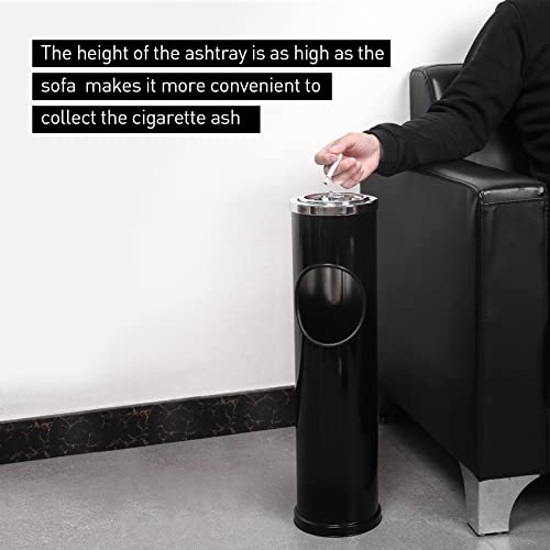 Anfrere Standing Ashtray Outdoor for Patio, Large & Tall Outside Ash Tray for Cigarette Butt Receptacle Disposal, Commercial Metal Smokers Cigar Ash Tray Container with Lid and Trash Can, D01BK - Image 2