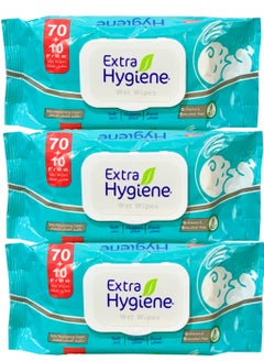 Hygiene Extra Hygiene Wipes Baby nourishing cream 70+10 Wet Wipes 3 Pcs  - Image 1