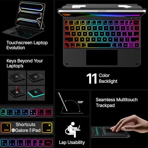 typecase Edge Keyboard Case for iPad Pro 11-inch (M5/M4, 2025/2024), Easy-Set Floating Magnetic Stand, Magic-Style Keyboard with 11 Colors Backlight, Multi-Touch Trackpad, Pencil Holder, Black - Image 3
