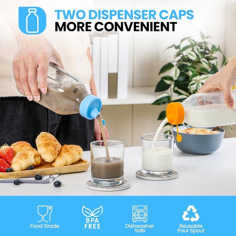 FUFU 2-Pack 32 OZ Premium Glass Milk Bottles with Pour Spout Lids & Airtight Caps – Perfect for Breast Milk, Syrup, Honey, Juice & More! - Image 5