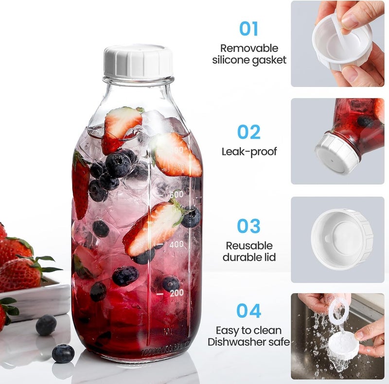 FUFU 2-Pack 32 OZ Premium Glass Milk Bottles with Pour Spout Lids & Airtight Caps – Perfect for Breast Milk, Syrup, Honey, Juice & More! - Image 4