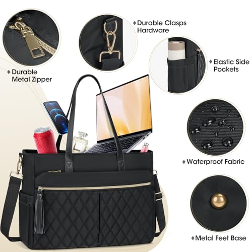 RAINSMORE Laptop Bag for Women 15.6Inch Teacher Tote Bag Work Bags for Women Nurse Bag Professional Laptop Tote Computer Messenger Laptop Briefcase Large Handbag for Office College Nursing, Black - Image 5