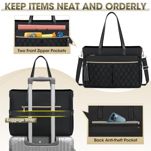RAINSMORE Laptop Bag for Women 15.6Inch Teacher Tote Bag Work Bags for Women Nurse Bag Professional Laptop Tote Computer Messenger Laptop Briefcase Large Handbag for Office College Nursing, Black - Image 4