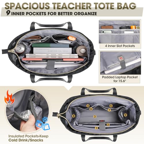 RAINSMORE Laptop Bag for Women 15.6Inch Teacher Tote Bag Work Bags for Women Nurse Bag Professional Laptop Tote Computer Messenger Laptop Briefcase Large Handbag for Office College Nursing, Black - Image 3