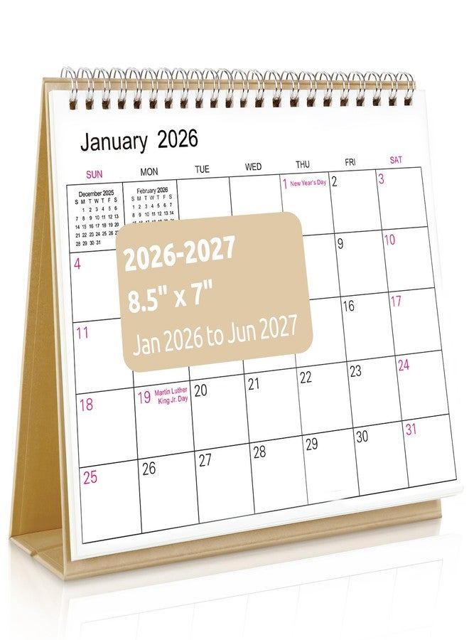 سكاي ديو تقويم مكتبي صغير من سكاي ديو 2026-2027، من يناير 2026 إلى يونيو 2027، تقويم مكتبي صغير لمدة 18 شهرًا مع ملصقات تخطيط، مقاس 8.5 × 7 بوصة، ورق كرافت - Image 1