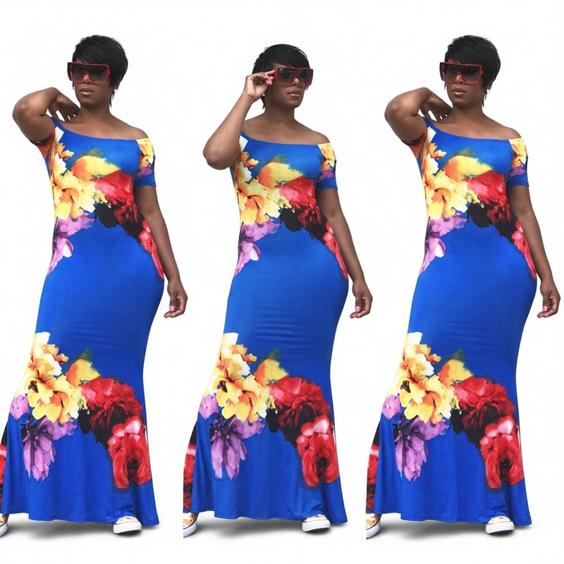 Sexy One-Shoulder Digital Print Mermaid Evening Dress Bodycon Party Gown - Image 1