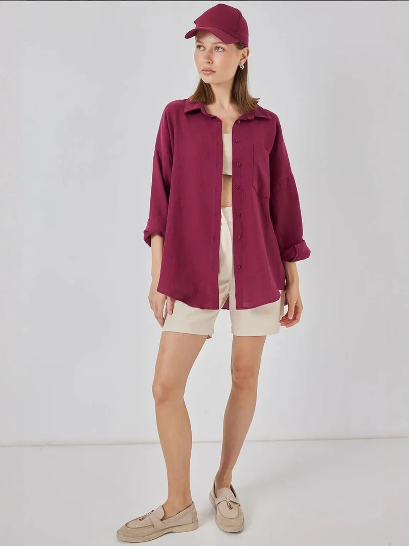 بيغ دارت قميص كتان كبير بجيوب مفصلة