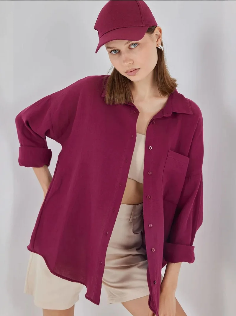 بيغ دارت قميص كتان كبير بجيوب مفصلة