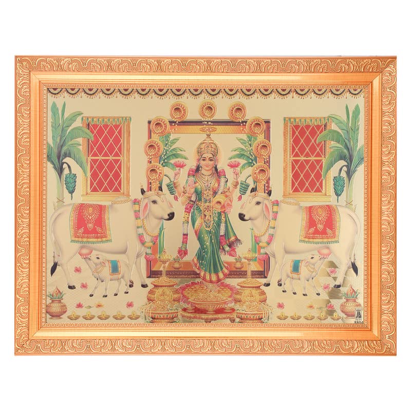BM TRADERS Grahalakshmi Beautiful Golden Foil Photo In ArtWork Golden Frame11 x 14 Inches OR 2794 X 3556 Cms Housewarming Gifts - Image 1