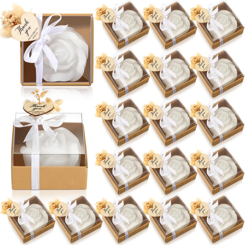 Threlaco 24 Sets Wedding Rose Candles Favor Scented Mini White Rose Petal Candles with Dried Flower Bridal Shower Baby Shower Birthday Gifts for Guest Thank You Souvenirs