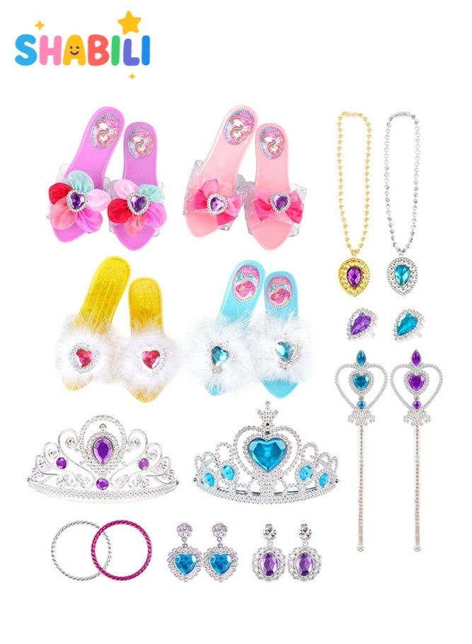 SHABILI Princess Dress Up Toy Set for Girls Ages 3–6, Kids Pretend Play Costume Accessories with Shoes, Tiara, Crown, Wand, Jewelry, Rings and Necklaces, Perfect Gift for Birthday, Party, Halloween and Daily Role Play - Image 5