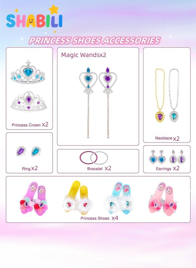 SHABILI Princess Dress Up Toy Set for Girls Ages 3–6, Kids Pretend Play Costume Accessories with Shoes, Tiara, Crown, Wand, Jewelry, Rings and Necklaces, Perfect Gift for Birthday, Party, Halloween and Daily Role Play - Image 4