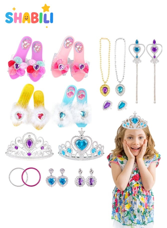 SHABILI Princess Dress Up Toy Set for Girls Ages 3–6, Kids Pretend Play Costume Accessories with Shoes, Tiara, Crown, Wand, Jewelry, Rings and Necklaces, Perfect Gift for Birthday, Party, Halloween and Daily Role Play - Image 1
