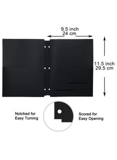 Youngever 6 Pack Heavy Duty Plastic Two Pocket Folders Binder Dividers With Pocket 3 Hole Punch Folder With Notches Binder Folders (Black)  - Image 4