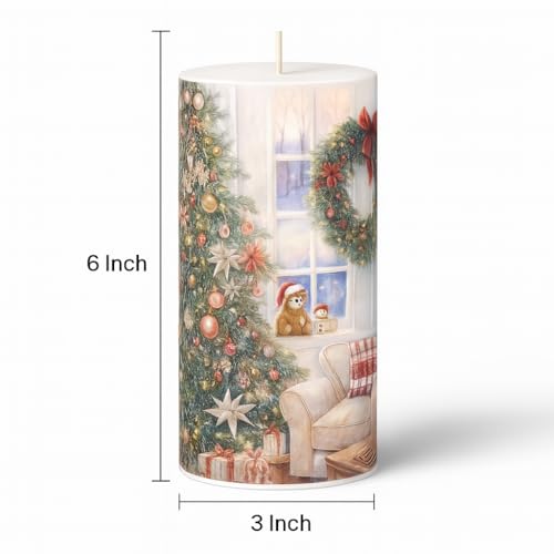 AURA DECOR AuraDecor Christmas Theme Pillar Candle | 3x6 Inch | White Candle | Xmas Candle | Santa Claus | Home Decor (Christmas Tree with Teddy) - Image 4