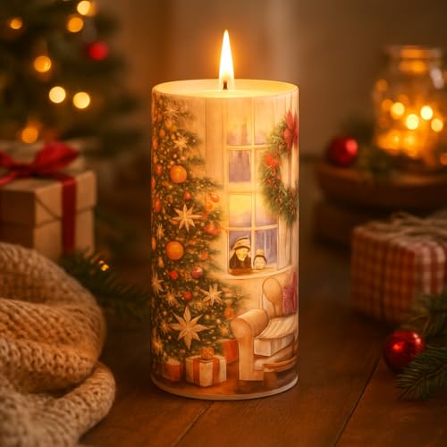 AURA DECOR AuraDecor Christmas Theme Pillar Candle | 3x6 Inch | White Candle | Xmas Candle | Santa Claus | Home Decor (Christmas Tree with Teddy) - Image 2