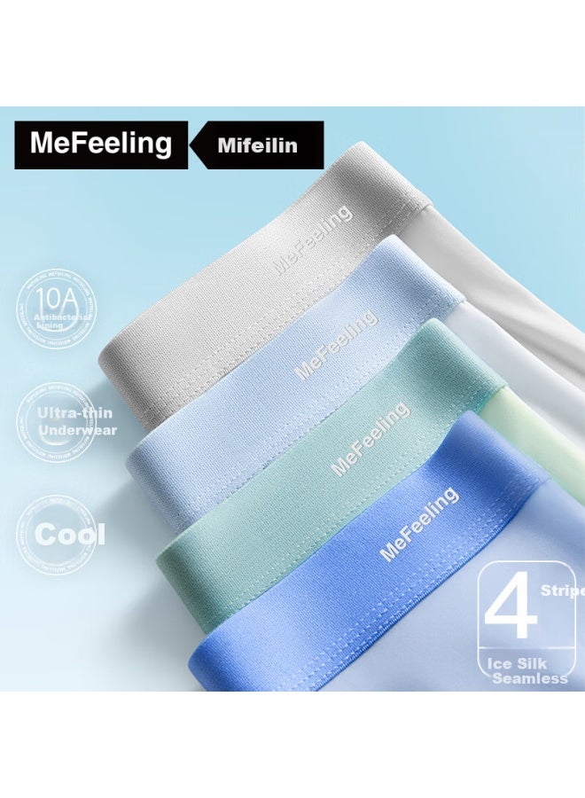 Me Feeling Ice Silk Men's Boxer Briefs, Spring And Summer Seamless 10a Antibacterial Men's Underwear, Large Size Men's Shorts - Image 4