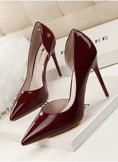 BIGTREE Women's Solid Color Fashionable Stiletto Pumps 10.5cm Elegant Gorgeous Closed Pointed Toe Slip On Solid High Heels Wine Red  - Image 1