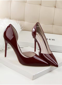 BIGTREE Women's Solid Color Fashionable Stiletto Pumps 10.5cm Elegant Gorgeous Closed Pointed Toe Slip On Solid High Heels Wine Red  - Image 2