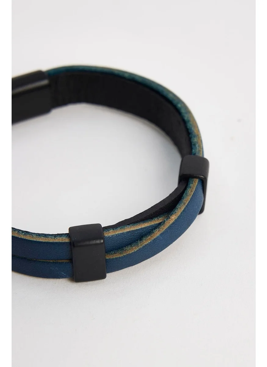 Tudors Men's Genuine Leather Navy Blue Bracelet